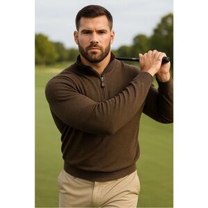 Peter Millar Men's Brown Camel 1/4 Zip Merino Wool Silk Sweater Size XXL Golf